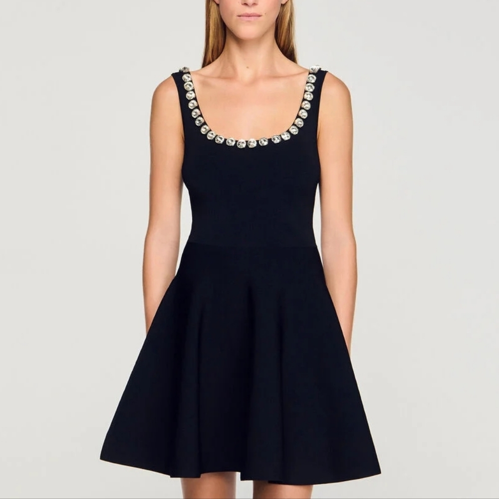 Sandro Mini Dress With Rhinestone Neck - Picture 4 of 14
